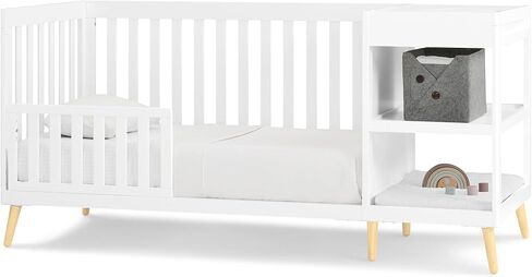 Delta Children Essex 4-in-1 Convertible Crib and Changer, Bianca White w/Natural in Kuwait