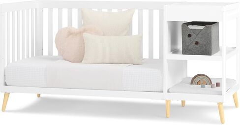 Delta Children Essex 4-in-1 Convertible Crib and Changer, Bianca White w/Natural in Kuwait