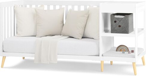 Delta Children Essex 4-in-1 Convertible Crib and Changer, Bianca White w/Natural in Kuwait