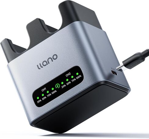 llano NP-FW50 Battery Fast Charger 2-Slot 20W for Sony A6400 Battery | 2 Slot for A6000 A6400 Zv-e10 A7ii A6100 A6500 A6300 A7 A7II A7R A7RII A7S A5000 A5100, USB-C,LED Display, CNC Aluminum in Kuwait