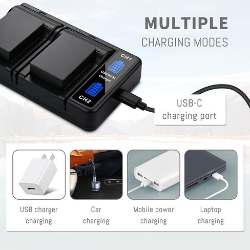 2-Pack NB-10L NB10L Battery with Dual Fast Charger for Canon PowerShot G1 X | G3-X, G15, G16, SX40 HS, SX50 HS, SX60 HS Digital Cameras Batteries Upgrade Enduro Capacity 7.4V 1500mah in Kuwait