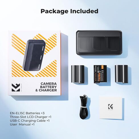 K&F CONCEPT 3-Pack EN-EL15 Batteries and 20W Fast Charger Compatible with D7500, D7200, D7100, D7000, Z8, Z7, Z7II, Z6, Z6II, Z6III, Z5, ZF, D850, D800, D800E, D810, D810A, D780, D750 etc. in Kuwait