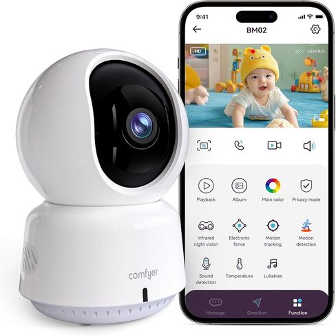 Comfyer Baby/Pet Monitor for Indoor Security, Monitoring with Smart Phone app, 2K QHD Resolution, Auto Tracking/Motion Dection, 2-Way Audio Talk, Night Vision, Pan-Tilt Camera in Kuwait