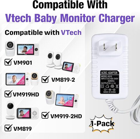 Baby Monitor Charger Compatible with VTech Baby Monitor VM901 | Compatible with VTech VM919HD VM919-2HD VM819 VM819-2 PU Video Monitor, Universal 5V Power Cord/Adapter/Charging Cable in Kuwait