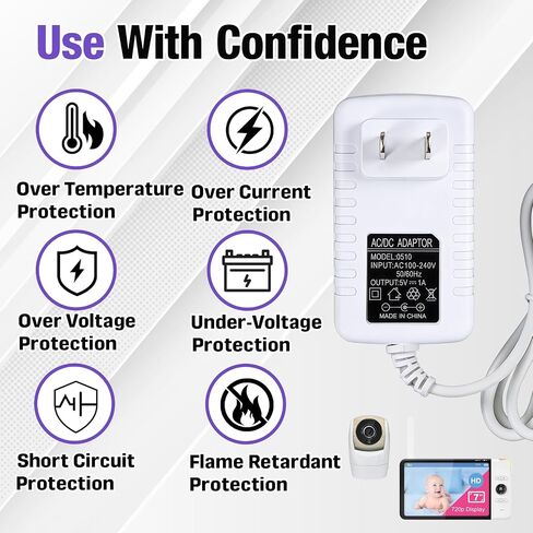 Baby Monitor Charger Compatible with VTech Baby Monitor VM901 | Compatible with VTech VM919HD VM919-2HD VM819 VM819-2 PU Video Monitor, Universal 5V Power Cord/Adapter/Charging Cable in Kuwait