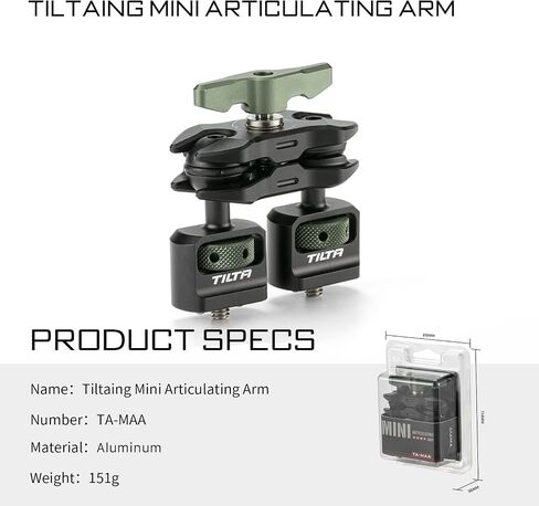 Tilta Mini Articulating Arm | Mount Camera Accessories with 1/4"-20 to 1/4"-20 (with Locating Pins) Connectors (Others Available Separately) | TA-MAA | 2 Ball Heads, 1/4-20 with Retractable Locating Pins, Aluminum, 9.9 Lb Load Capacity in Kuwait