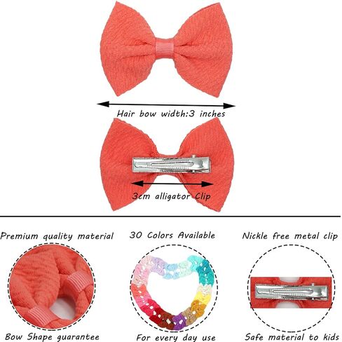 JOYOYO 60Pcs Baby Girls Kids Toddlers 2.75 Inch Twill Waffle Fabric Hair Bows Alligator Clips for Pigtails Hair Accessories and Bangs in Kuwait