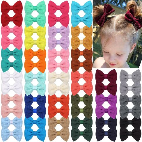 JOYOYO 60Pcs Baby Girls Kids Toddlers 2.75 Inch Twill Waffle Fabric Hair Bows Alligator Clips for Pigtails Hair Accessories and Bangs in Kuwait