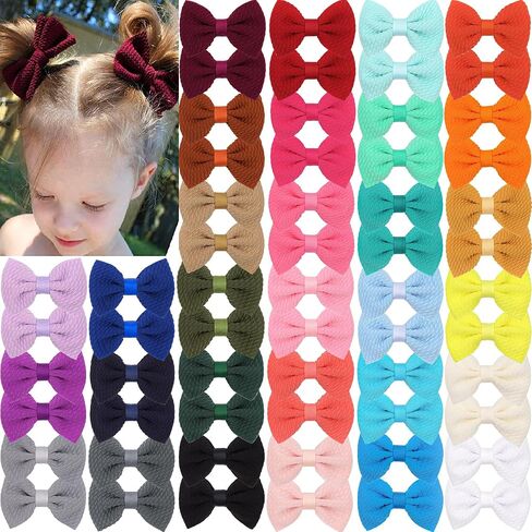 JOYOYO 60Pcs Baby Girls Kids Toddlers 2.75 Inch Twill Waffle Fabric Hair Bows Alligator Clips for Pigtails Hair Accessories and Bangs in Kuwait