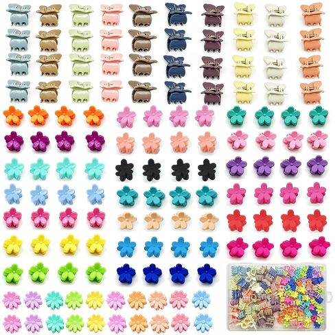 140 Pcs Combination Color Mini Gripper Clip, For Women Birthday Gift | Mini flower butterfly design, girls kids teens, with organizer box, holiday birthday gifts, made of plastic, small size in Kuwait