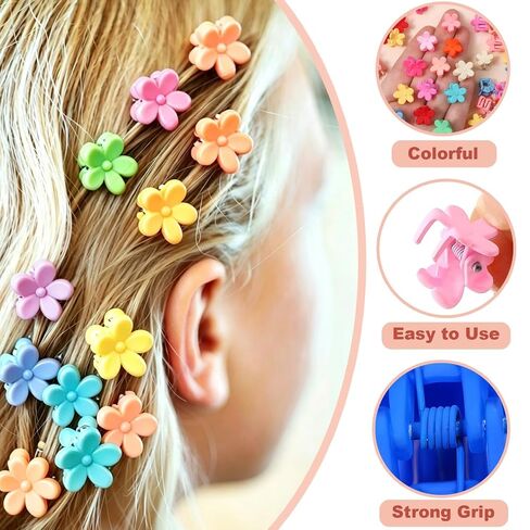 140 Pcs Combination Color Mini Gripper Clip, For Women Birthday Gift | Mini flower butterfly design, girls kids teens, with organizer box, holiday birthday gifts, made of plastic, small size in Kuwait