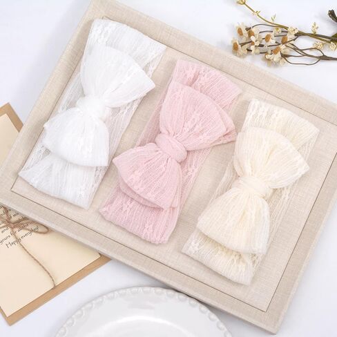 Handmade Baby Headbands Soft Stretchy Nylon Hair Bands with Bows for Toddler Child Girls- Pack of 3 (Set-A, 3 Count (Pack of 1)) in Kuwait
