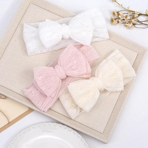 Handmade Baby Headbands Soft Stretchy Nylon Hair Bands with Bows for Toddler Child Girls- Pack of 3 (Set-A, 3 Count (Pack of 1)) in Kuwait