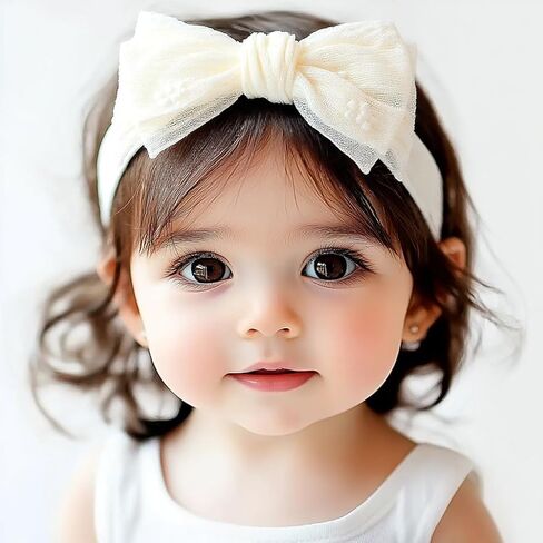 Handmade Baby Headbands Soft Stretchy Nylon Hair Bands with Bows for Toddler Child Girls- Pack of 3 (Set-A, 3 Count (Pack of 1)) in Kuwait