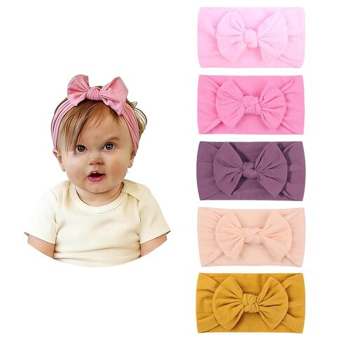 5 Pcs Baby Headbands With Hair Bows Elastic Soft Nylon Hairbands Handmade Hair Accessories For Baby Girls Newborn Infant Toddlers Kids (5, Brown) in Kuwait