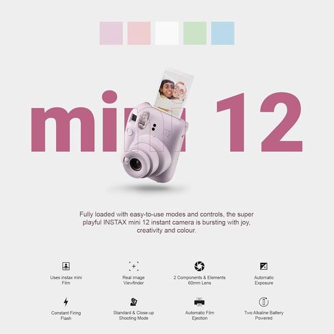 Fujifilm Instax Mini 12 Instant Camera + Minimate Custom Case + Fuji Instax Film 20 Sheets Twin Pack (Pastel Blue) in Kuwait