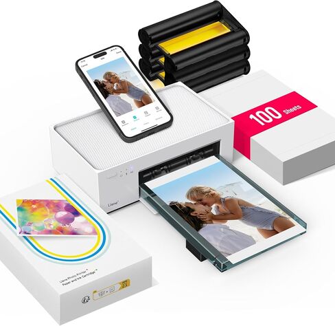 Liene M100 4x6'' Photo Printer, Phone Printer 100 Sheets & 3 Cartridges, Full-Color Photo, Portable Instant Photo Printer for iPhone Android, Thermal Dye Sublimation, Wi-Fi Picture Printer 100 Papers in Kuwait