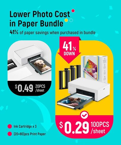 Liene M100 4x6'' Photo Printer, Phone Printer 100 Sheets & 3 Cartridges, Full-Color Photo, Portable Instant Photo Printer for iPhone Android, Thermal Dye Sublimation, Wi-Fi Picture Printer 100 Papers in Kuwait