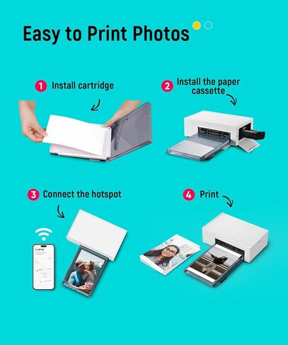 Liene M100 4x6'' Photo Printer, Phone Printer 100 Sheets & 3 Cartridges, Full-Color Photo, Portable Instant Photo Printer for iPhone Android, Thermal Dye Sublimation, Wi-Fi Picture Printer 100 Papers in Kuwait