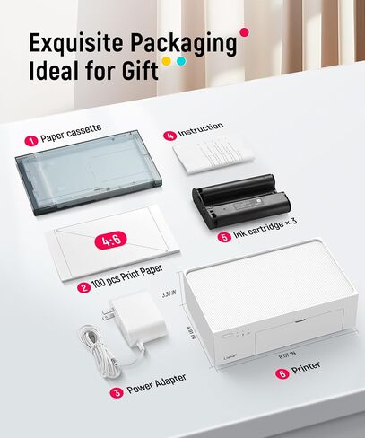 Liene M100 4x6'' Photo Printer, Phone Printer 100 Sheets & 3 Cartridges, Full-Color Photo, Portable Instant Photo Printer for iPhone Android, Thermal Dye Sublimation, Wi-Fi Picture Printer 100 Papers in Kuwait