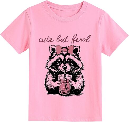 Boys Girls Todder Shirt Kids Short Sleeve Cotton Raccoon Tees Cowgirl Flower Girl Excavator Tshirts 2-7 Years in Kuwait