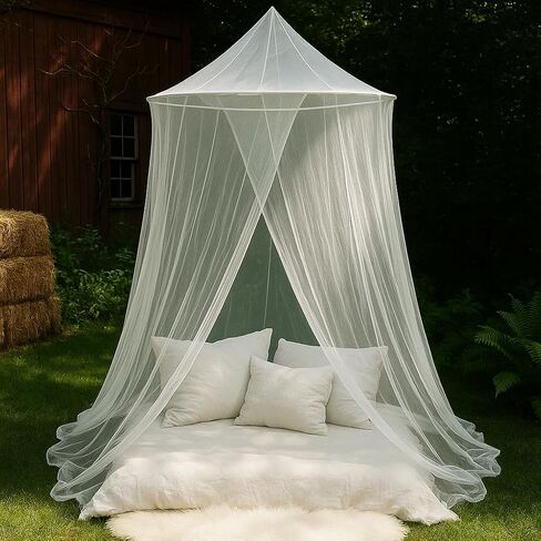 Large Mosquito Net for Bed or Outdoor Patio | 5FT Diameter Top Ring | Wide Base Bed Canopy | Insect & Bug Netting for Bedroom, Garden & Terrace in Kuwait
