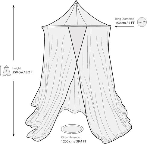 Large Mosquito Net for Bed or Outdoor Patio | 5FT Diameter Top Ring | Wide Base Bed Canopy | Insect & Bug Netting for Bedroom, Garden & Terrace in Kuwait