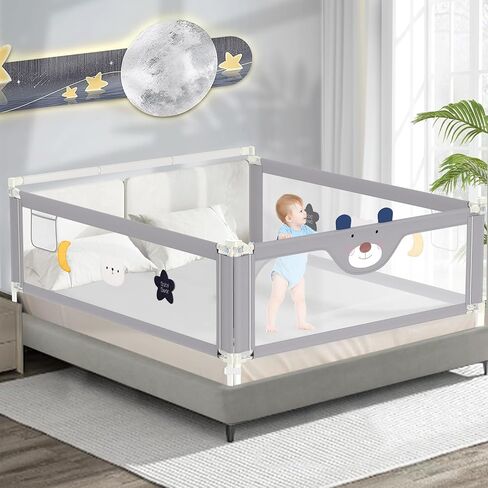 JWPEHOE 3-Piece Bed Rail for Toddlers with Headboard Rod, Adjustable Baby Bed Rail Guard, Twin/Full/Queen/King Size Bed (3, 78.7 * 78.7 * 59 Inch- Queen Size) in Kuwait