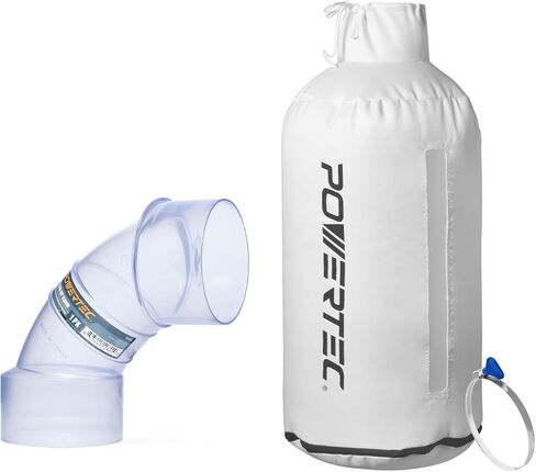 POWERTEC 70474 4 Inch ID/OD 90 Degree Elbow and Dust Collector Bag, 30 Micron Filter w/ 4" Key Hose Clamp & Elbow, Fits DEWALT DW735, DW734, WEN PL1326, PL1303 & any other Woodworking Machine in Kuwait