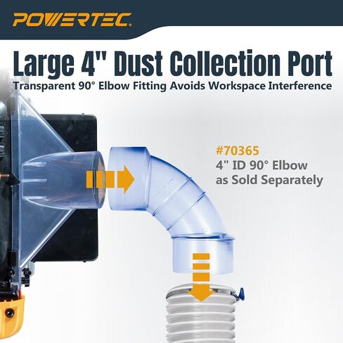 POWERTEC 70474 4 Inch ID/OD 90 Degree Elbow and Dust Collector Bag, 30 Micron Filter w/ 4" Key Hose Clamp & Elbow, Fits DEWALT DW735, DW734, WEN PL1326, PL1303 & any other Woodworking Machine in Kuwait