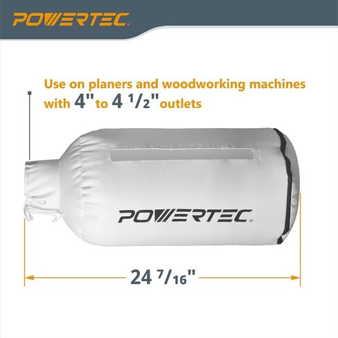 POWERTEC 70474 4 Inch ID/OD 90 Degree Elbow and Dust Collector Bag, 30 Micron Filter w/ 4" Key Hose Clamp & Elbow, Fits DEWALT DW735, DW734, WEN PL1326, PL1303 & any other Woodworking Machine in Kuwait