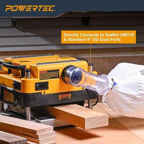 POWERTEC 70474 4 Inch ID/OD 90 Degree Elbow and Dust Collector Bag, 30 Micron Filter w/ 4" Key Hose Clamp & Elbow, Fits DEWALT DW735, DW734, WEN PL1326, PL1303 & any other Woodworking Machine in Kuwait