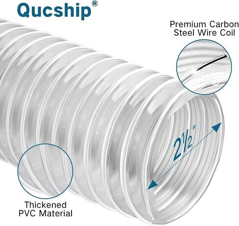 2-1/2" x 10' PVC Dust Collection Hose with 4 Clamps for Woodworking-White | Puncture Resistant, Black Wire Reinforced, Clear & Flexible, Antistatic 2.5 Inch Dust Collector Hose for Table Saw & Shop Vac in Kuwait
