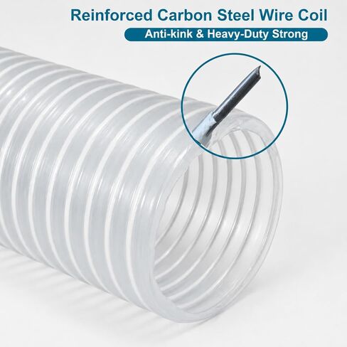 2-1/2" x 10' PVC Dust Collection Hose with 4 Clamps for Woodworking-White | Puncture Resistant, Black Wire Reinforced, Clear & Flexible, Antistatic 2.5 Inch Dust Collector Hose for Table Saw & Shop Vac in Kuwait
