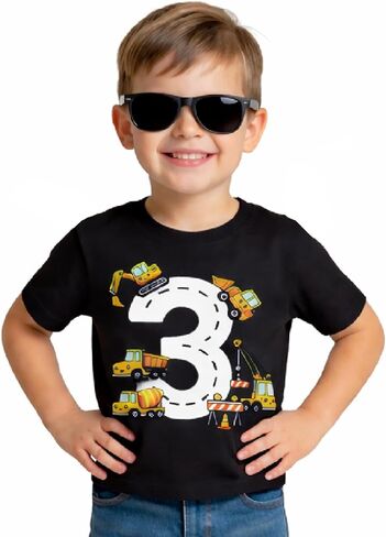 Birthday boy Shirt Toddler Construction Kids Party T-Shirts 3 Year Old Excavator Theme for 3rd Birthday Shirt Boys in Kuwait
