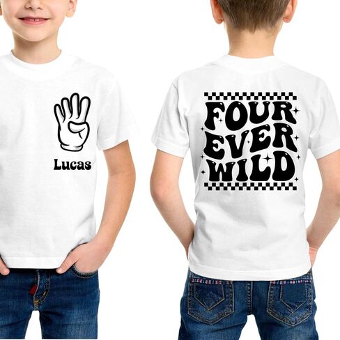 Four Ever Wild Shirt, Fourth Birthday Shirt, 4th Birthday Toddler Tee, Kids Bday Shirt, Boys Girls Party Outfit, Name Tee, Fourever Wild Tee Cream in Kuwait