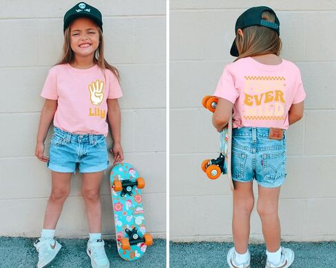 Four Ever Wild Shirt, Fourth Birthday Shirt, 4th Birthday Toddler Tee, Kids Bday Shirt, Boys Girls Party Outfit, Name Tee, Fourever Wild Tee Cream in Kuwait