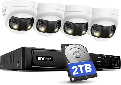 ANNKE 4K PoE Security Camera System with Dual-Lens, 180°Wide Angle, 2TB HDD | 8 Channel 12MP H.265+ NVR, 4pcs 8MP Wired Surveillance IP Cameras Outdoor, Smart AI Human/Vehicle Detection, 2-Way Audio in Kuwait