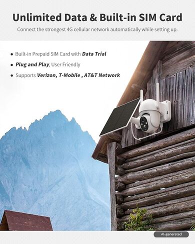 Ebitcam 4G LTE Cellular Security Camera Includes SIM Card(Support Verizon/AT&T/T-Mobile), 2K Solar Outdoor Cam Wireless Without WiFi Needed, 360° Live View, Color Night Vision in Kuwait