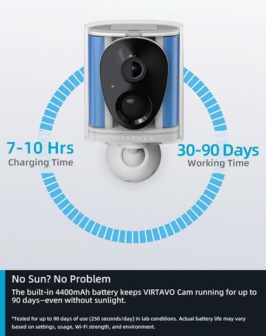 VIRTAVO SolarFlask 2K Solar Security Cameras Wireless Outdoor, Starlight Lens, Color Night Vision, PIR Motion Detection, Battery-Powered, 2-Way Audio, Weatherproof, Cloud/SD Storage, 2.4GHz WiFi in Kuwait