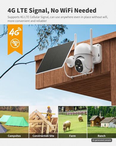 Ebitcam 4G LTE Cellular Security Camera Includes SIM Card(Support Verizon/AT&T/T-Mobile), 2K Solar Outdoor Cam Wireless Without WiFi Needed, 360° Live View, Color Night Vision in Kuwait