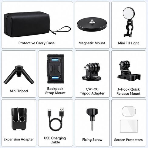 11-in-1 Accessories Kit Compatible with DJI Osmo Pocket 3/Xtra Muse Camera | with Portable Carrying Case, Magnetic Mount Stand, Fill Light, Mini Tripod, Backpack Strap Mount and Screen Protector in Kuwait