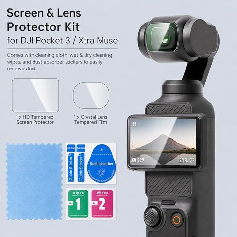 11-in-1 Accessories Kit Compatible with DJI Osmo Pocket 3/Xtra Muse Camera | with Portable Carrying Case, Magnetic Mount Stand, Fill Light, Mini Tripod, Backpack Strap Mount and Screen Protector in Kuwait