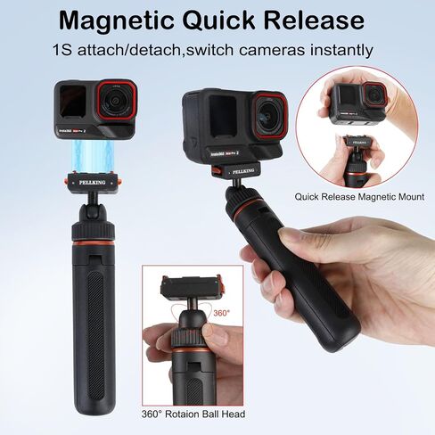 PellKing Selfie Stick & Carrying Case 2 in 1 Kit for Insta360 Ace Pro 2, 16.14in Selfie Stick Tripod with Magnetic Quick Release Mount, Portable Hard Case, Vlog & Travel for Insta360 Ace Pro 2 in Kuwait