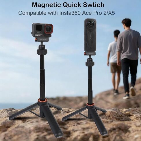 PellKing Selfie Stick & Carrying Case 2 in 1 Kit for Insta360 Ace Pro 2, 16.14in Selfie Stick Tripod with Magnetic Quick Release Mount, Portable Hard Case, Vlog & Travel for Insta360 Ace Pro 2 in Kuwait