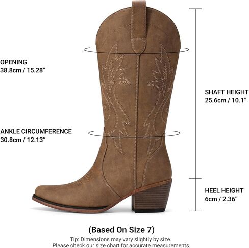 DREAM PAIRS Women's Cowboy Cowgirl Western Boots | Embroidered Square Toe Mid Calf Boots, Low Heel Western Boots for Women, Theme Party Country Concert, Fashion Shoes in Kuwait