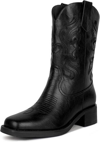 ISNOM Cowboy Boots Cowgir Boots for Women, Pointed Toe Chunky Heel Western Boots in Kuwait