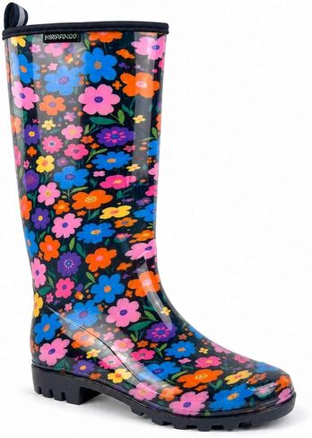 Women’s Tall Rain Boots, Waterproof PVC Garden Boots for Women, Non-Slip Floral Rain Shoes with Standard Calf Fit, Pull-On Handle in Saudi Arabia