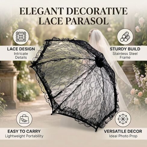Fabater Vintage Ruffle Umbrella Stylish Lace Design Perfect for Weddings Photography and Performances 16.54in in Kuwait