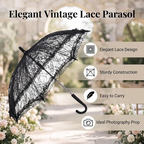 Jiawu Lace Parasol Umbrella Romantic Vintage Design Ideal for Bridal Events and Photography 16.54in in Kuwait